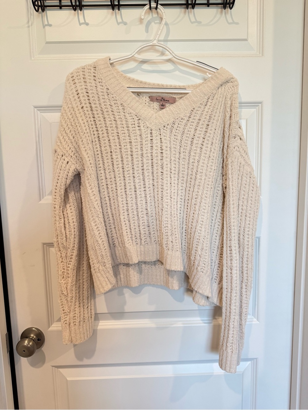 Love Tree Cream V-Neck Open Weave Pullover Sweater